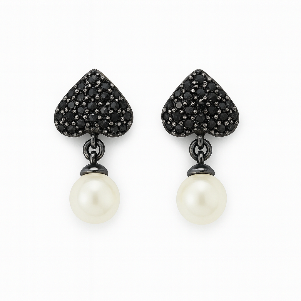 Pearl Drop Card Suit Earrings – Diamond, Spade & Club
