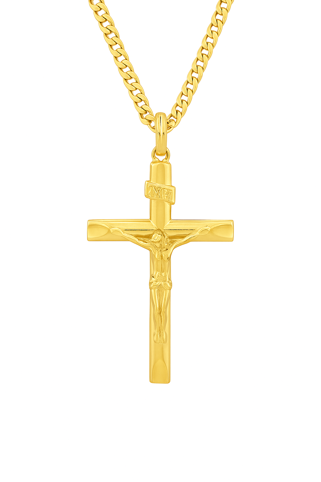 18K Gold Plated Cross Pendant with 24" Cuban Chain – Premium Shine & Timeless Style