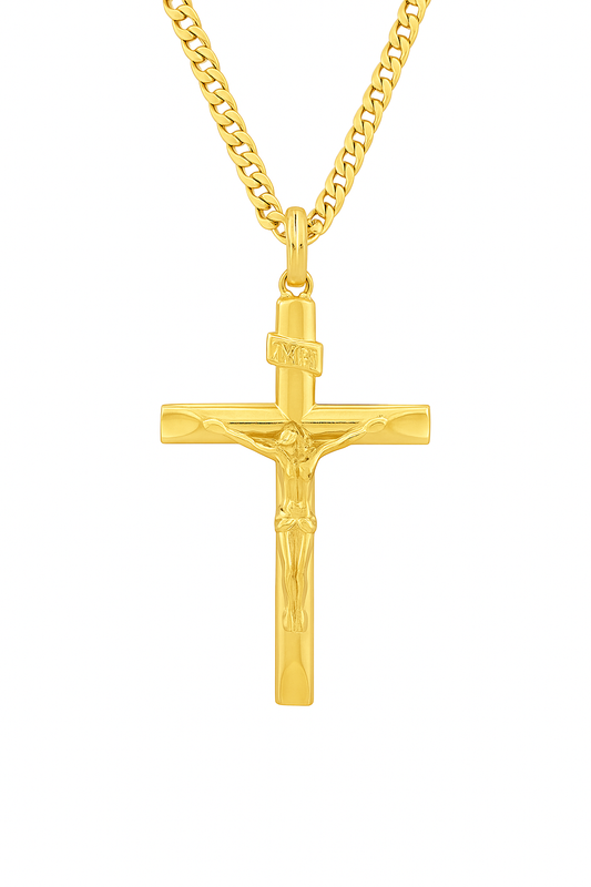 18K Gold Plated Cross Pendant with 24" Cuban Chain – Premium Shine & Timeless Style