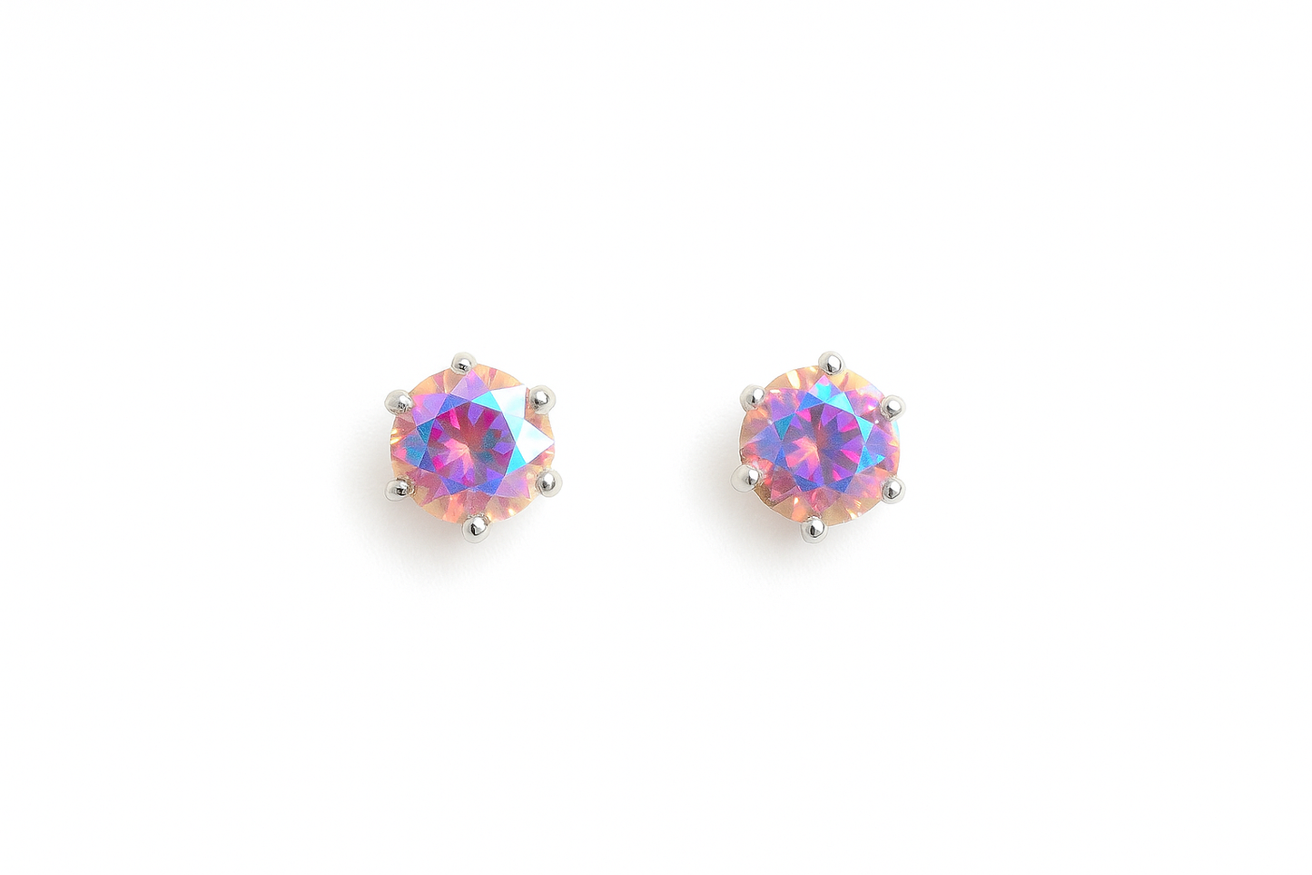 RMZ Iridescent Pink Aurora Stud Earrings – Radiant Sparkle in Gold Setting