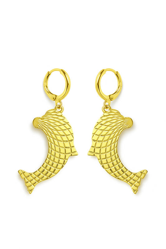 RMZ Golden Dolphin Hoop Earrings – Ocean-Inspired Statement Jewelry