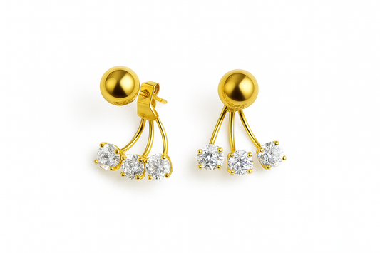RMZ Gold Triple Diamond Drop Earrings – Elegant Modern Statement Studs