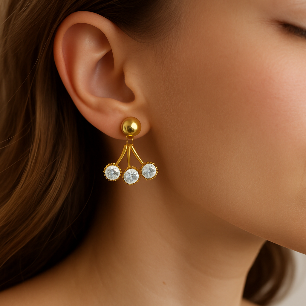 RMZ Gold Triple Diamond Drop Earrings – Elegant Modern Statement Studs