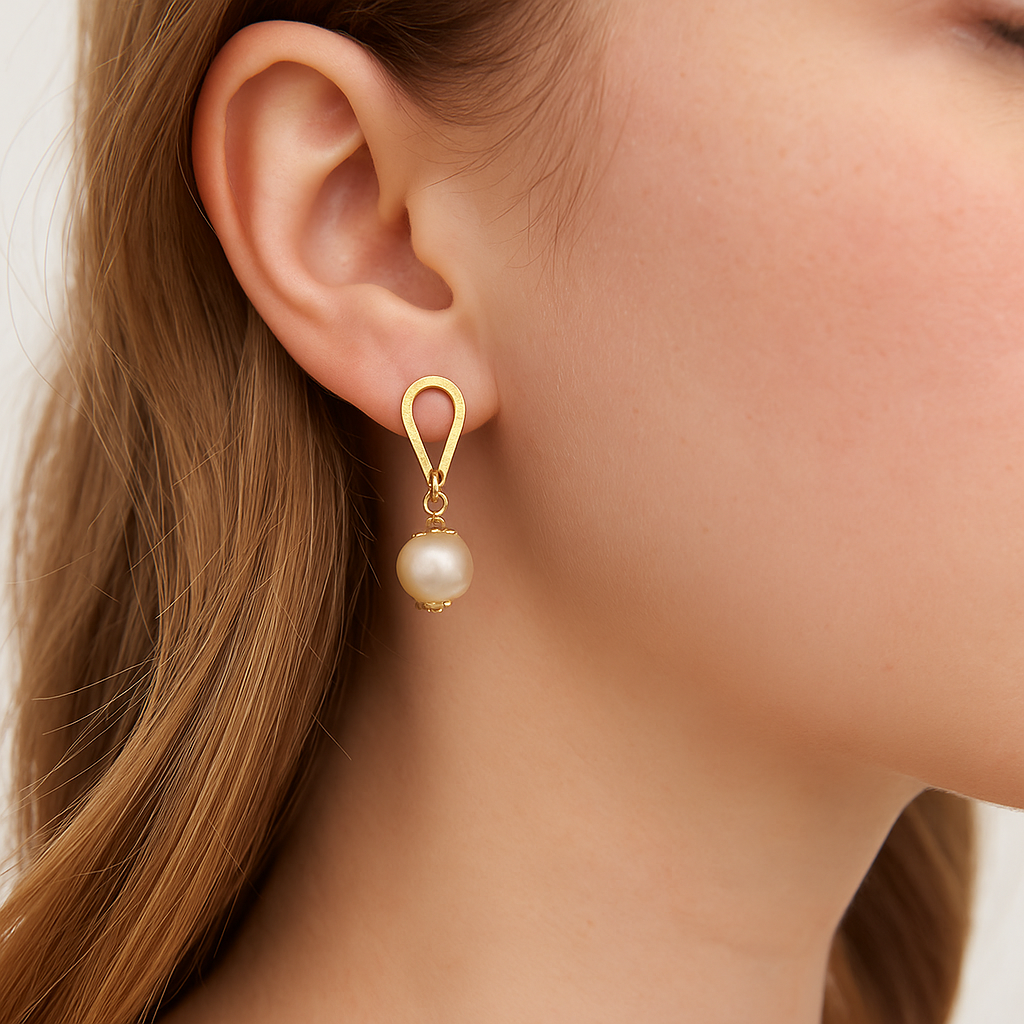 RMZ GOLD NYC Gold Teardrop Pearl Earrings – Classic Elegance with Modern Grace