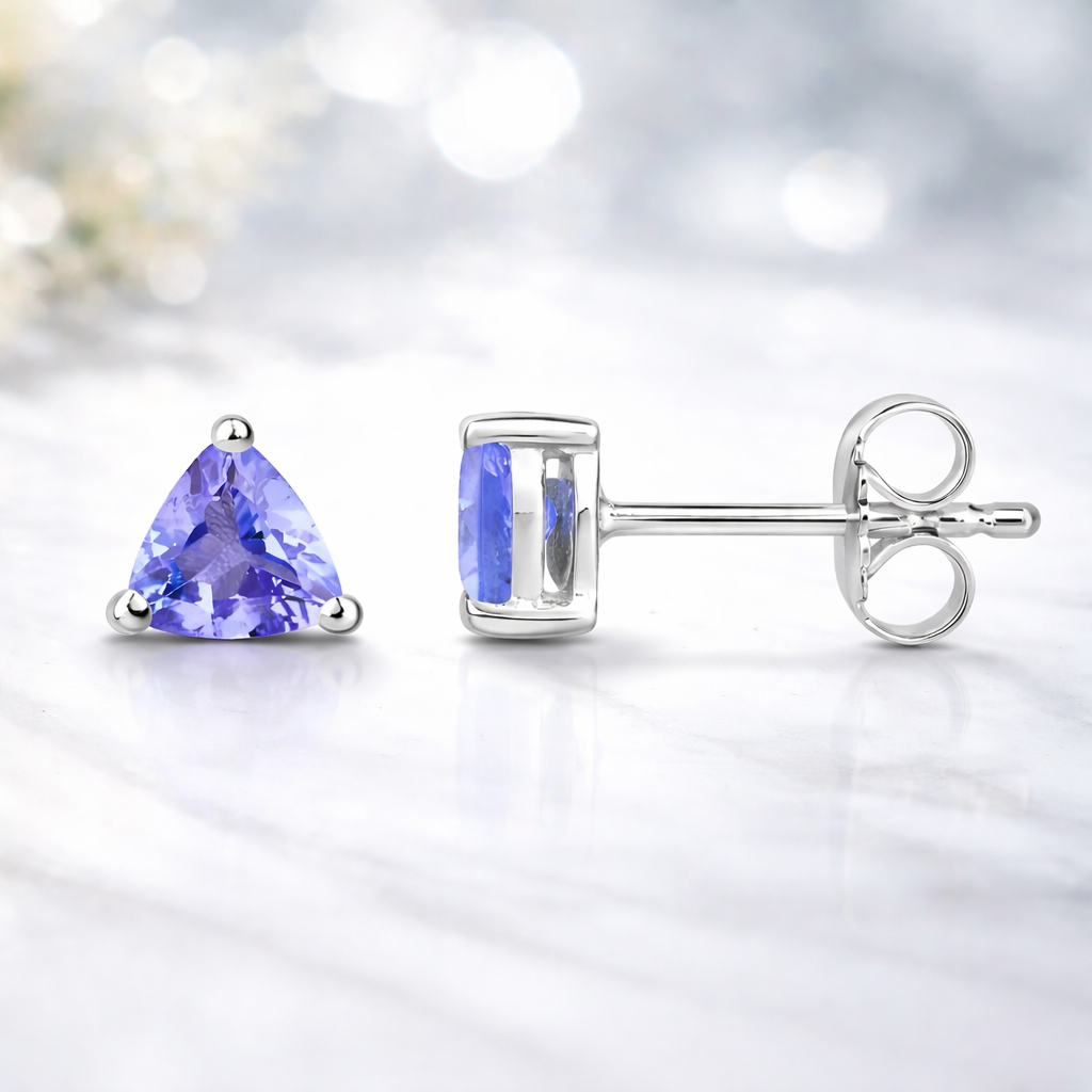 925 Sterling Silver Trillion Tanzanite Studs Earrings