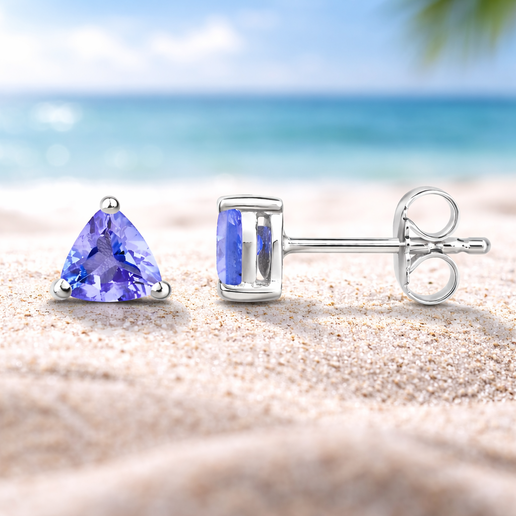925 Sterling Silver Trillion Tanzanite Studs Earrings