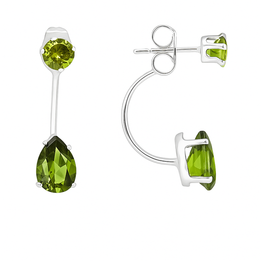 3 Carat Elegant Silver Plated Green Teardrop Element Hanging Stud Earrings – Glamorous Statement Jewelry for Special Occasions