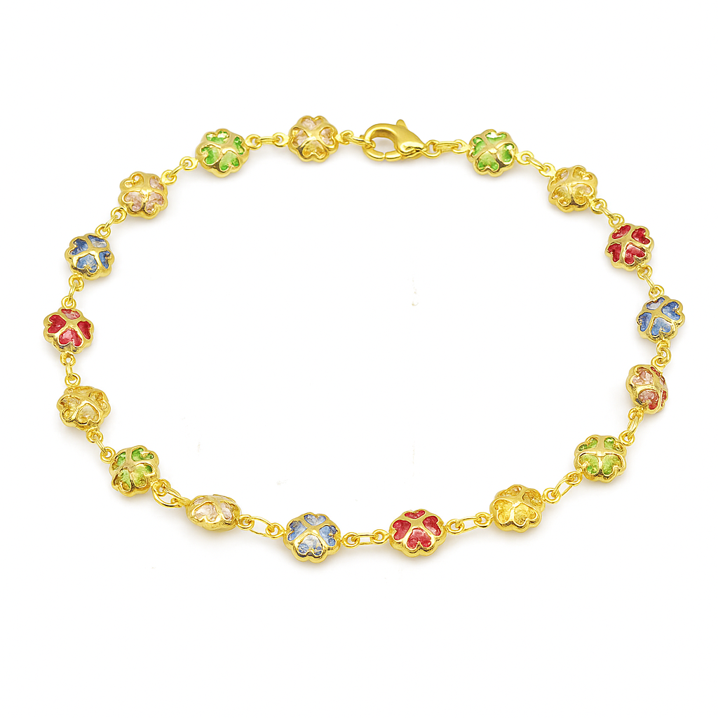 RMZ GOLD NYC 18K Gold Filled Puffy Flower Anklet – Multi-Color Crystal Accents, Dainty & Fun