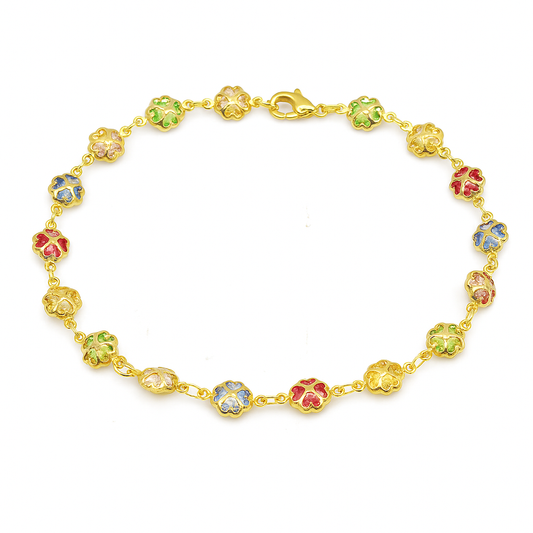 RMZ GOLD NYC 18K Gold Filled Puffy Flower Anklet – Multi-Color Crystal Accents, Dainty & Fun