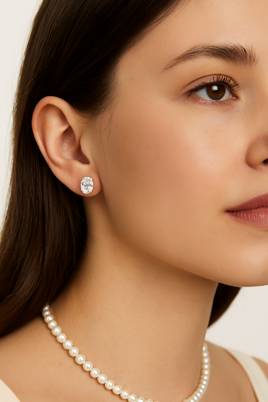 RMZ GOLD NYC 925 Sterling Silver 2.00CTTW Crystal Oval- and Round-Cut Stud Earrings (2-Pair)