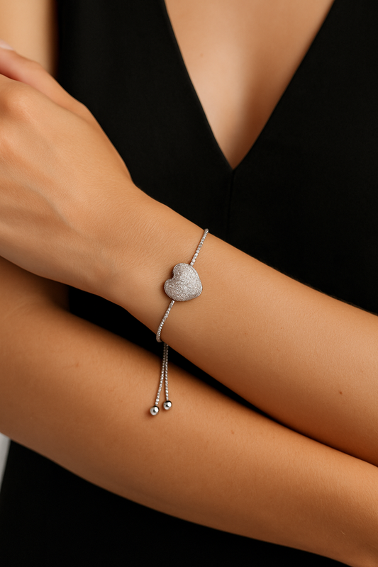 Micro Pavé Heart Adjustable Bracelet – Gold & Silver Tone Duo