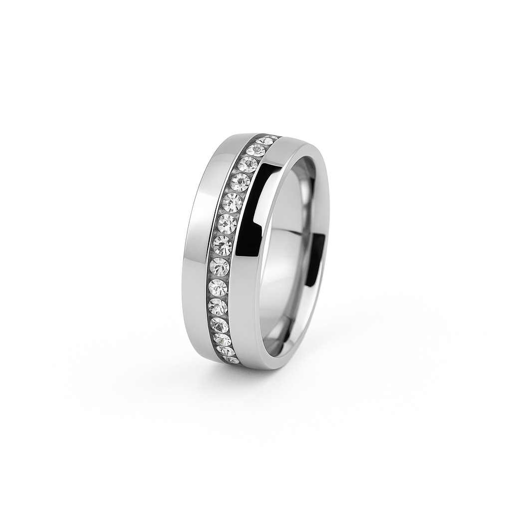 Crystal Inlay Couple Ring – Unisex Matching Band for Men & Women