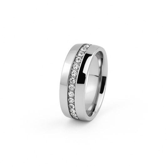 Crystal Inlay Couple Ring – Unisex Matching Band for Men & Women