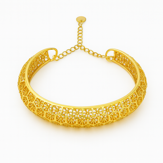 Gold Floral Filigree Bangle Bracelet