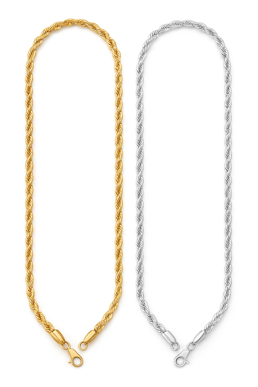 Italian Silver Filled High-Polish Rope Chain – Gold or Silver Finish