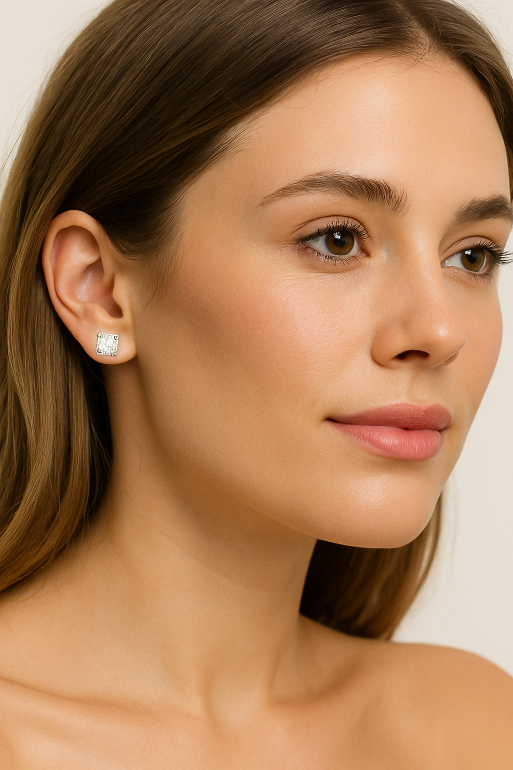 Round and Princess Stud Earring Set (2-Pair) 3 Options Silver, Gold, Rose