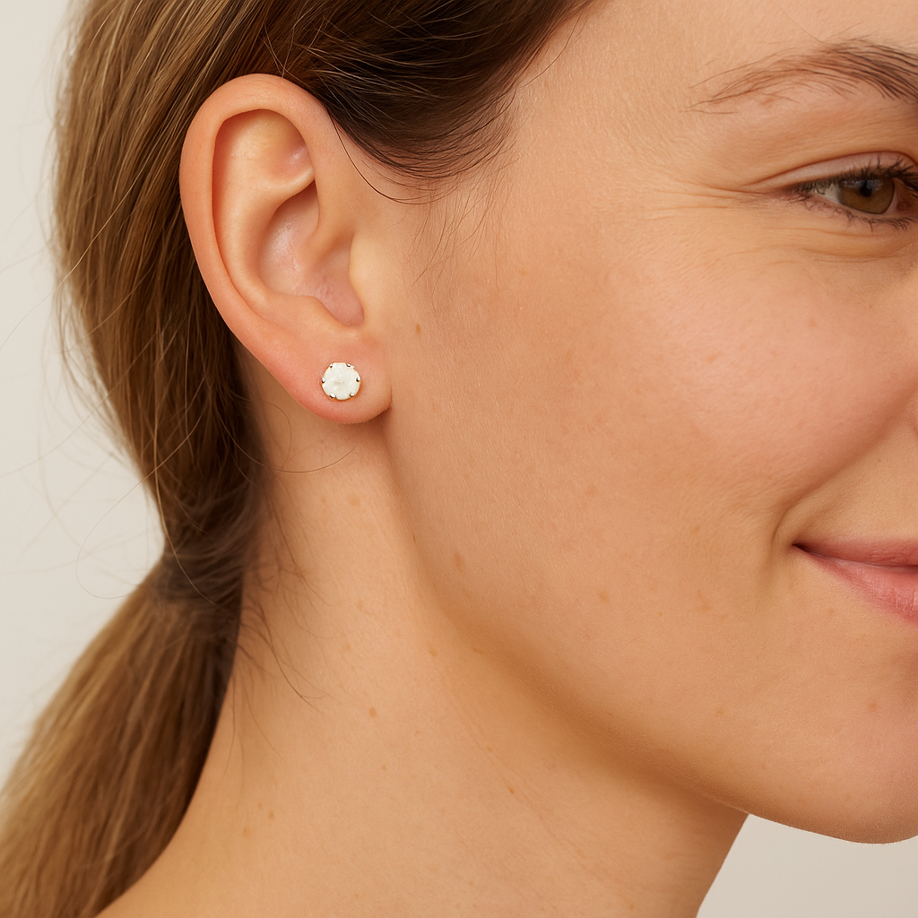 RMZ Iridescent Pink Aurora Stud Earrings – Radiant Sparkle in Gold Setting
