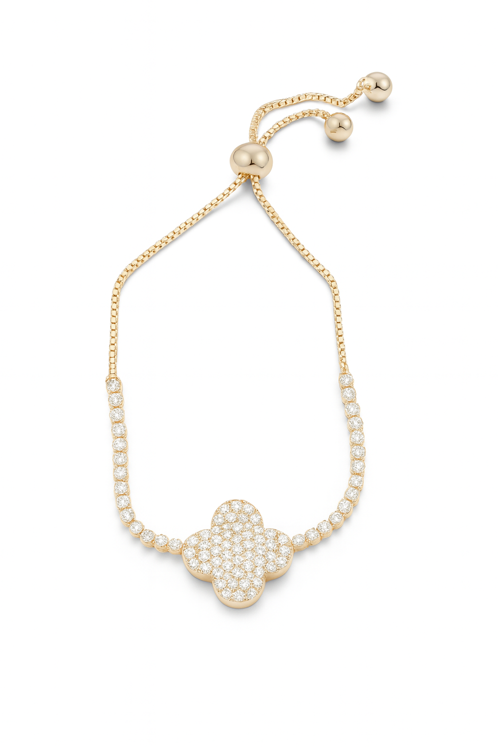 Pavé Clover Adjustable Bracelet  Gold & Silver Tone Duo