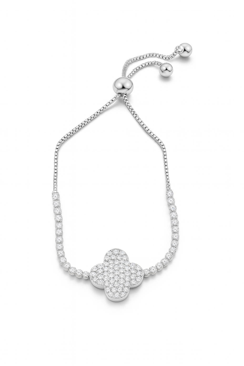 Pavé Clover Adjustable Bracelet  Gold & Silver Tone Duo