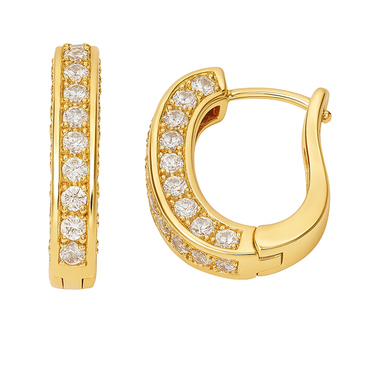 RMZ GOLD NYC Double Sided Gold Tone Huggie Hoop Earrings – Micro Pavé Crystals, Elegant Polished Finish