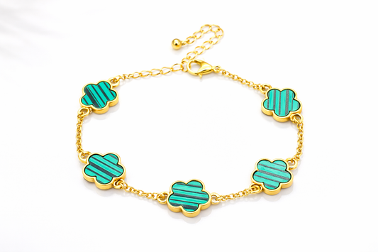 18K Gold Plated Clover Charm Bracelet – 6.5" with 2" Extension, 5 Color Options