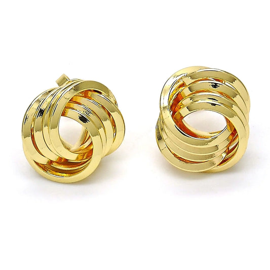 Gold High Polish Finish Stud Earring Love Knot Design Shinny Finish Golden Tone