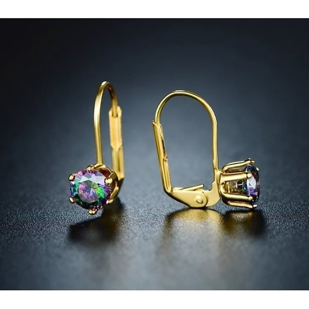 18K-Gold-Plated Mystic Topaz CZ Leverback Earrings