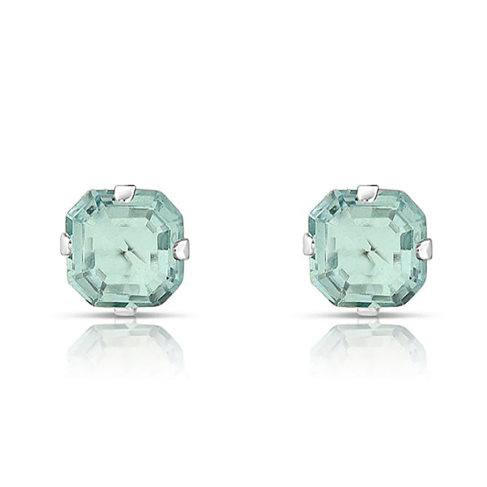 .925 Sterling Silver Ascher-Cut CZ Studs Earrings