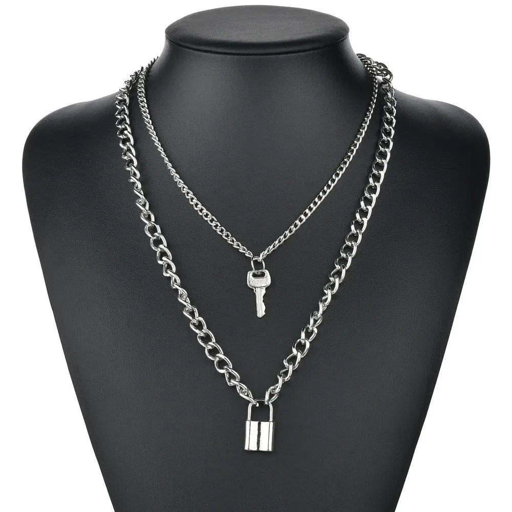 Multilayer Necklace Retro Key Lock Pendant Necklace