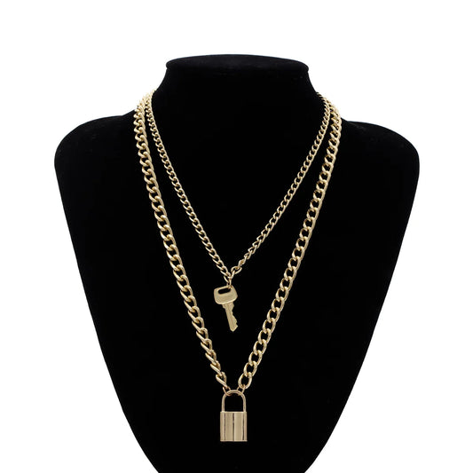 18k Gold Key lock necklace