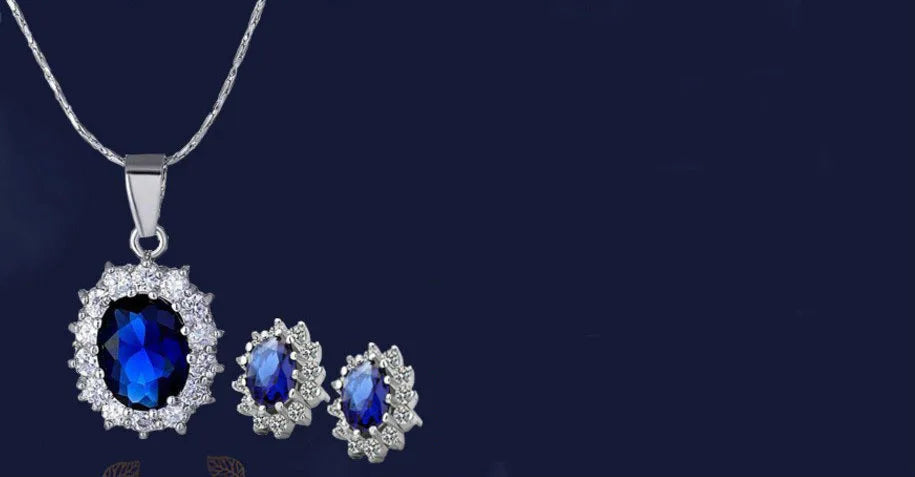 18k White Gold Tanzanite Earring Charm Chain Set