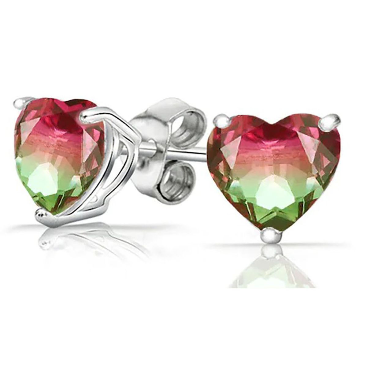 .925 Sterling Silver Watermelon Tourmaline Round-, Heart-, Princess-Cut Earrings