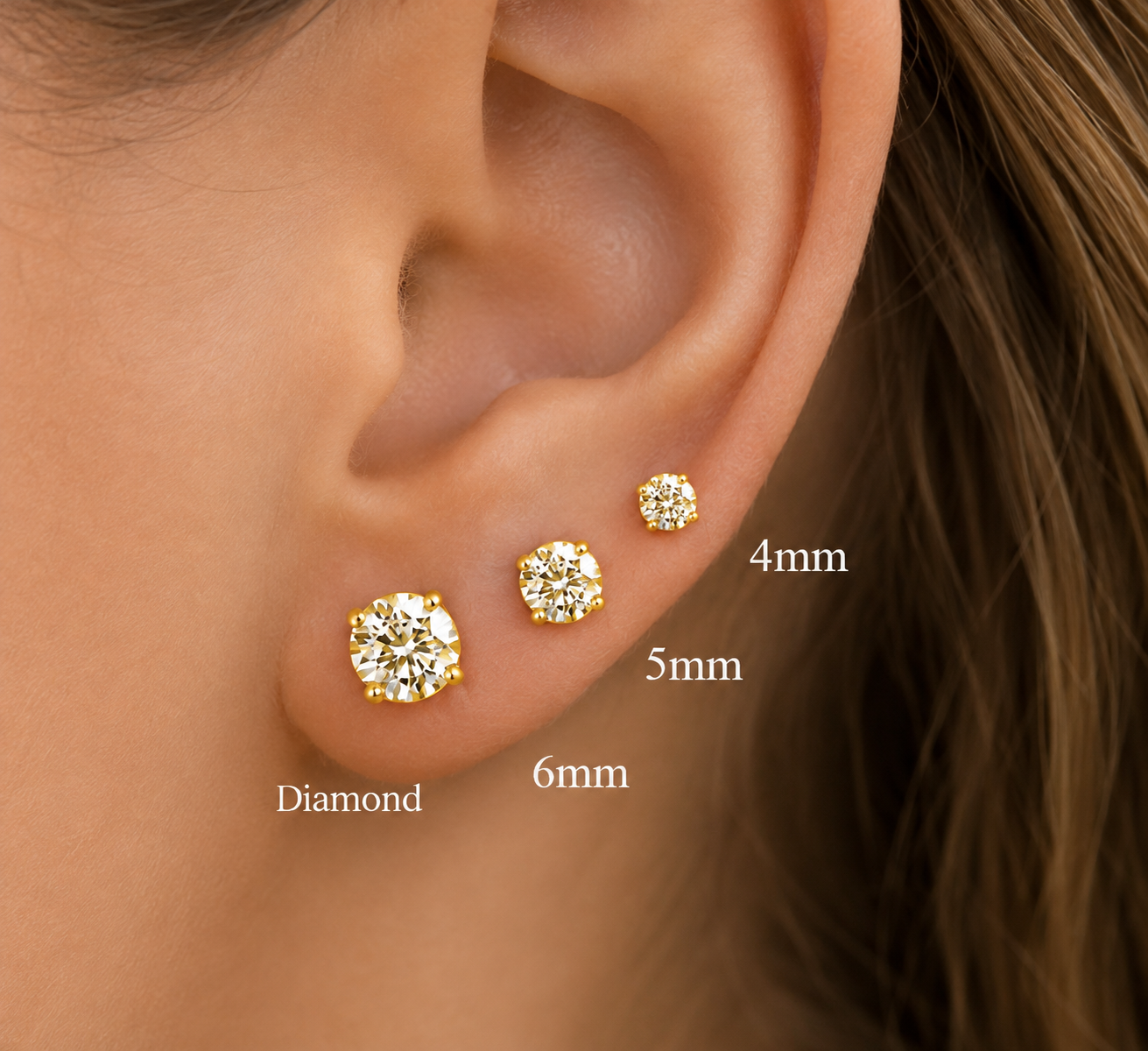 925 Yellow Sterling Silver Moissanite Stud Earrings (Copy)