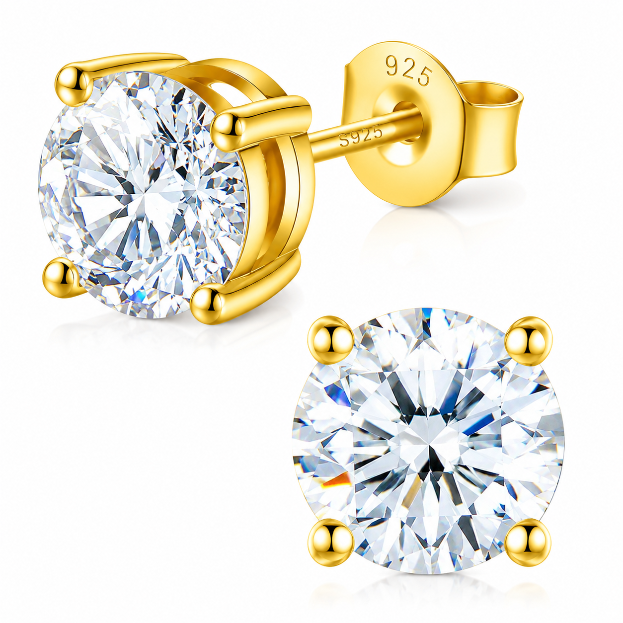 925 Yellow Sterling Silver Moissanite Stud Earrings (Copy)