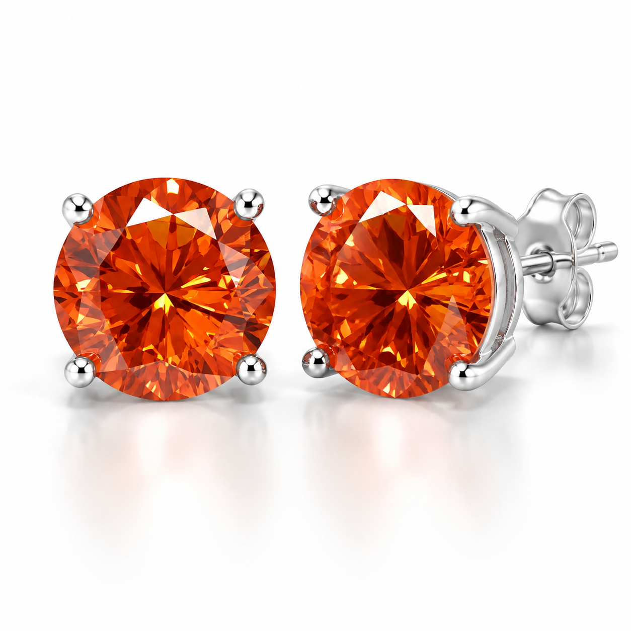 6mm Fanta Orange Moissanite Stud Earrings in 925 Sterling Silver