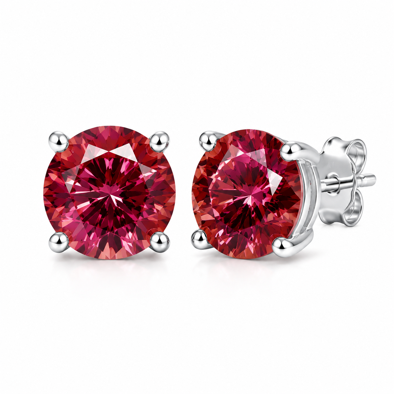 925 Sterling Silver Garnet Moissanite Stud Earrings