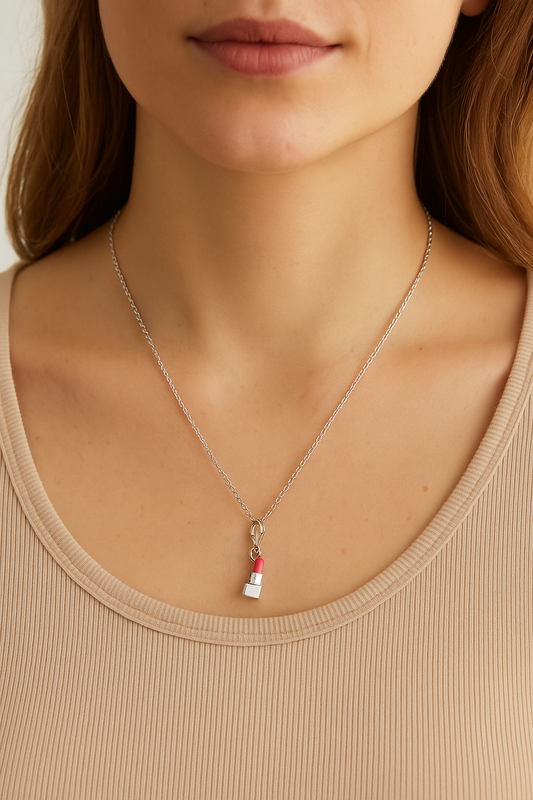 Silver Lipstick Charm Necklace