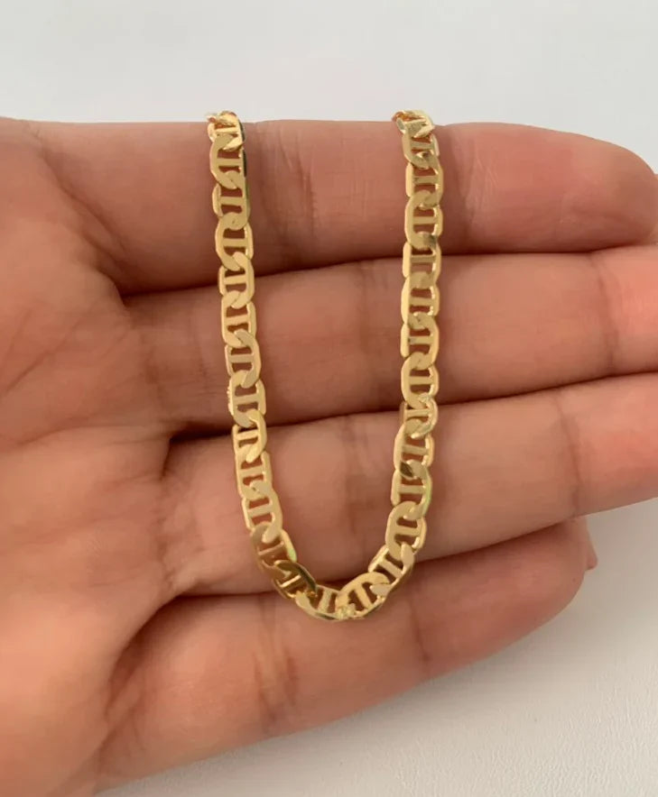 14K Gold-Filled Mariner, Cuban, Figaro Chain  – Gold & Silver Matching Bracelets | Unisex Flat Chain Jewelry