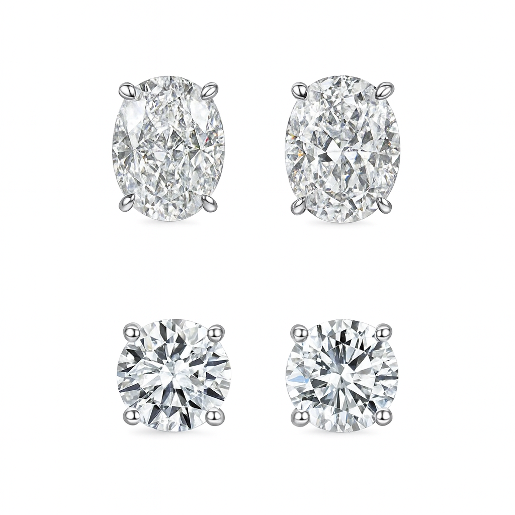 RMZ GOLD NYC 925 Sterling Silver 2.00CTTW Crystal Oval- and Round-Cut Stud Earrings (2-Pair)