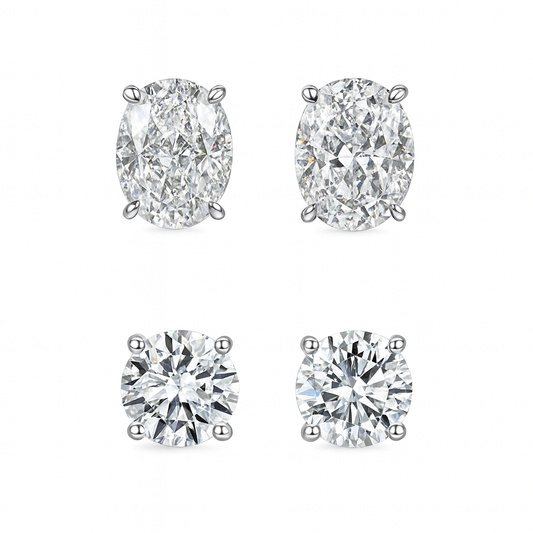 RMZ GOLD NYC 925 Sterling Silver 2.00CTTW Crystal Oval- and Round-Cut Stud Earrings (2-Pair)