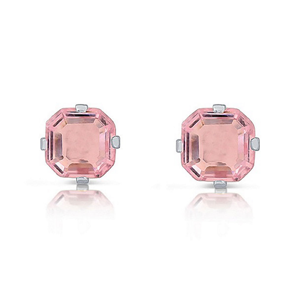 .925 Sterling Silver Ascher-Cut CZ Studs Earrings