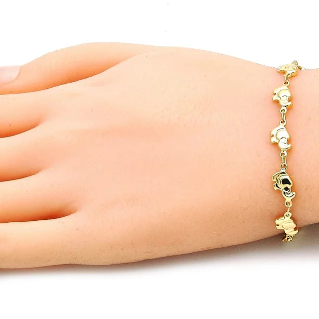 18k gold elephant bracelet for good luck 6" long for Kids / pulsera de elefante buena suerte para nino 6" largo