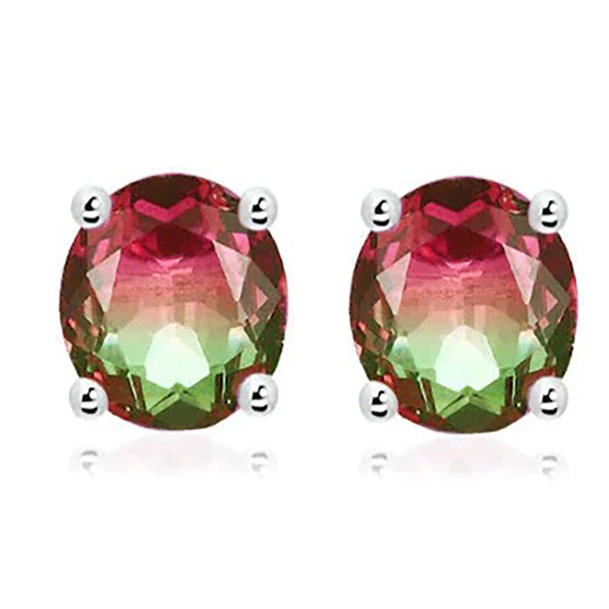 .925 Sterling Silver Watermelon Tourmaline Round-, Heart-, Princess-Cut Earrings