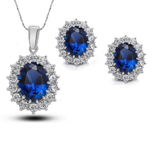 18k White Gold Tanzanite Earring Charm Chain Set