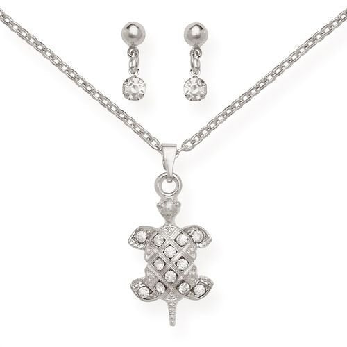 Silver Turtle Pendant Earring SET