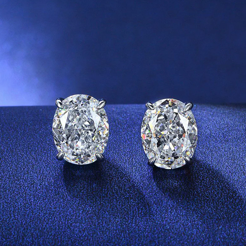 2.00CTTW CZ Oval Set Earrings (2-Pair)