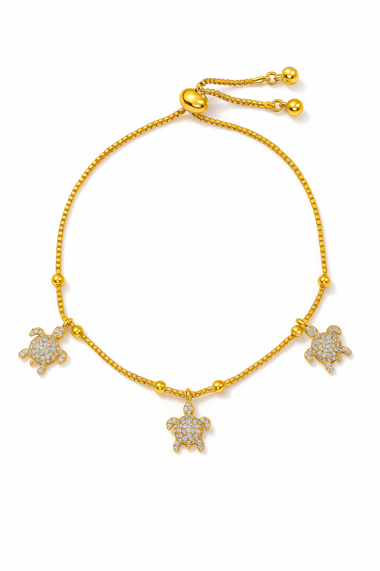 RMZ Gold Turtle Charm Bracelet – Adjustable Crystal Paved Bracelet for Women