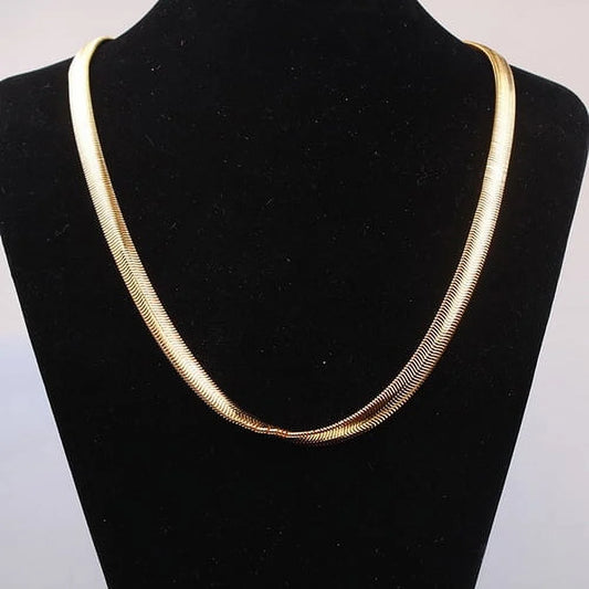 Yellow Gold Flat Snake Bone Necklace 18 inch