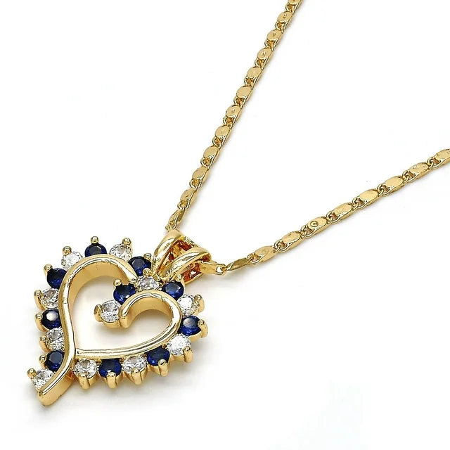 18K Gold High Polish Finish Fancy Necklace, Heart Design, with Micro Pava Setting