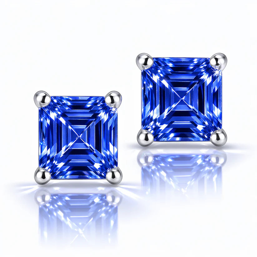 925 Sterling Silver Lab Created Tanzanite Earrings – Blue Violet Gemstone Earrings – Elegant Silver Stud Earrings- 7 Shapes